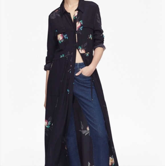 French Connection Delphine Drape Black Floral Shirt Dress - Picture 3 of 16